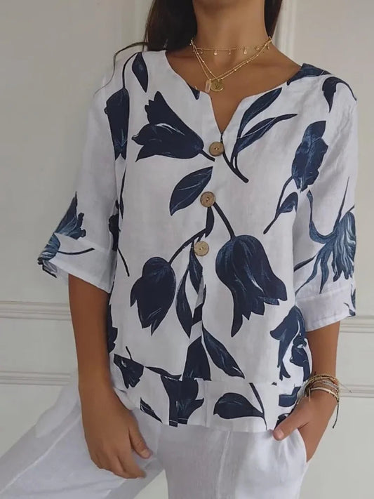 Camila - Camisa estampada con cuello en V